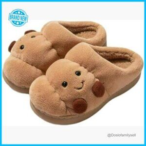 Croissant Fuzzy Slippers Open Back Closed Back Y2K Aesthetic Non-Slip Indoor